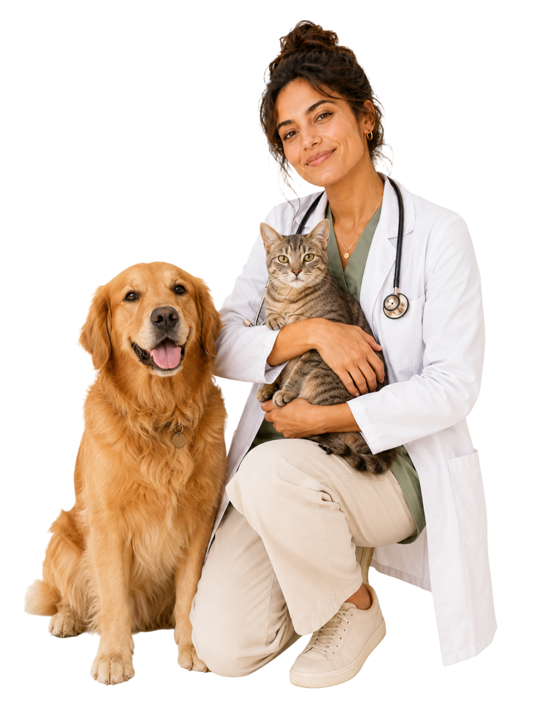 A veterinarian with a dog and a cat